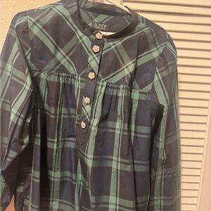 J. Crew Black and Green Striped Organic Cotton Shirt